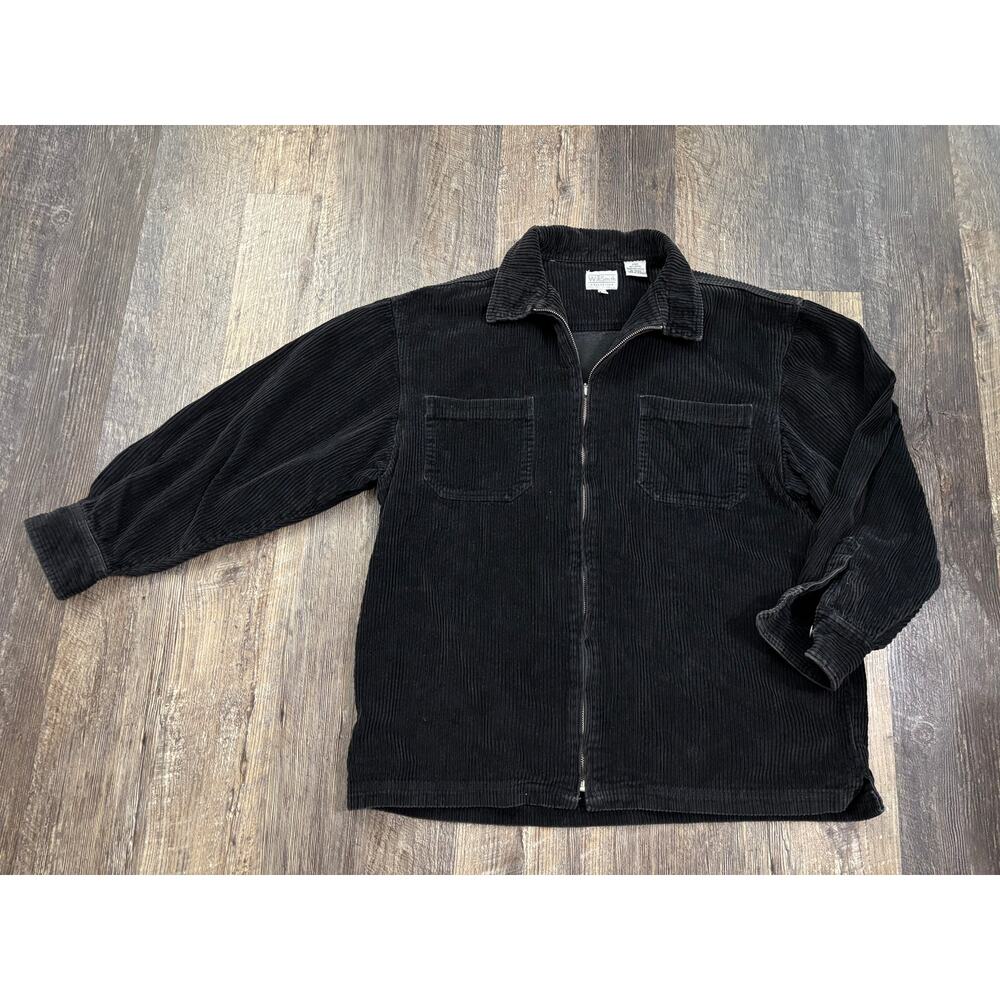 WilliSmith Collection Black Corduroy Zip Up Shirt Jacket Women Large 100% Cotton